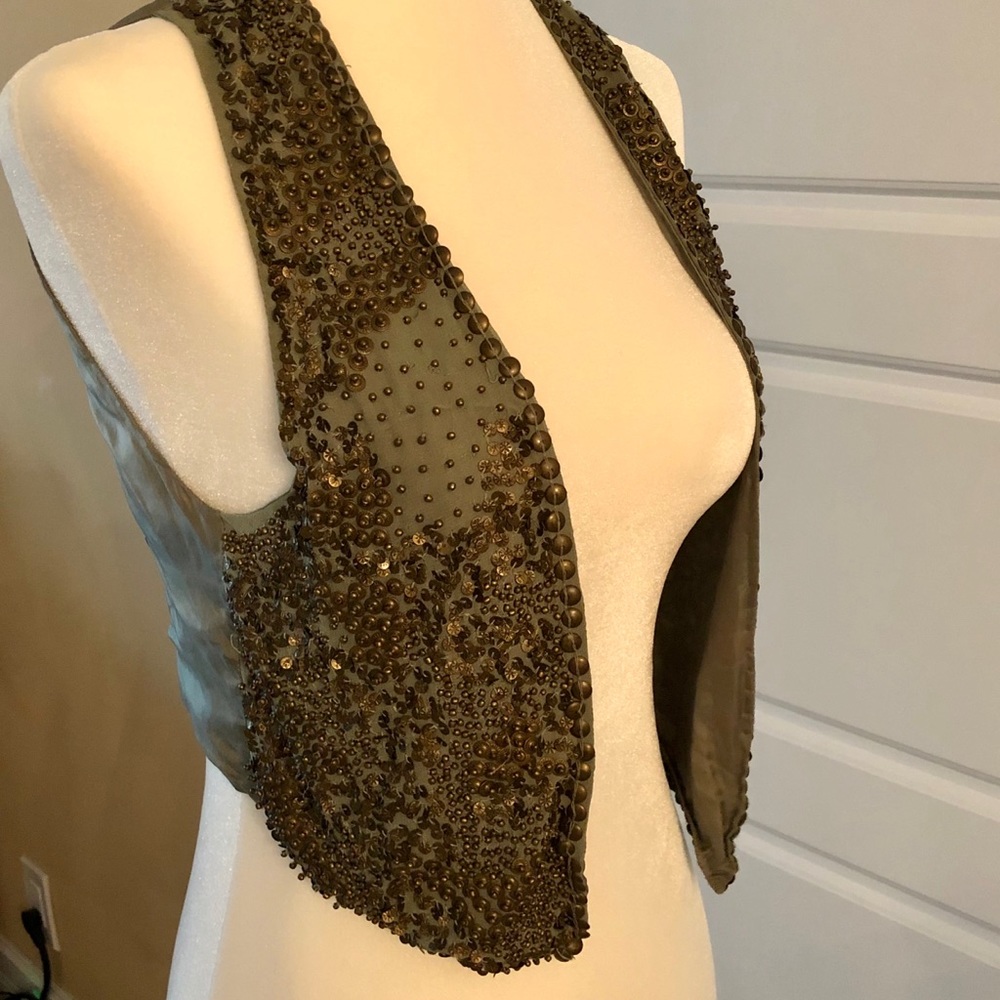 Massimo Dutti Green Embroidered Vest Size XS
